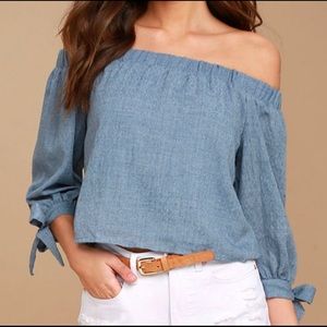 Lulus Blue Chambray Off The Shoulder Top